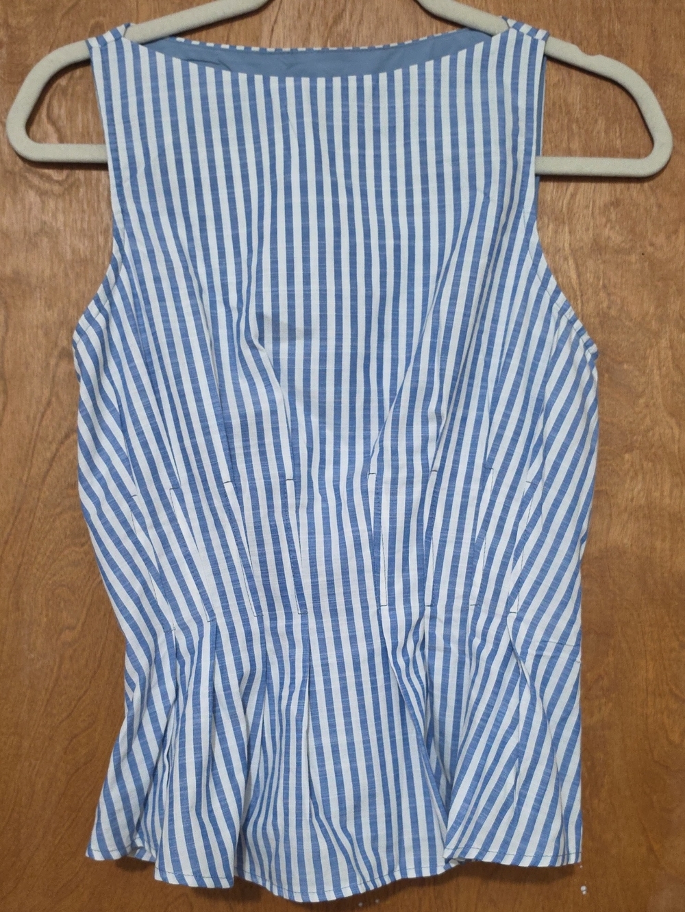 Cider Blue and White Vertical Stripe Sleeveless Peplum Tank